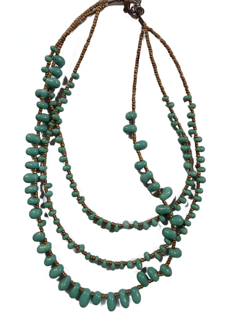 Turquoise Beaded Multi-Strand Necklace Bronze Tone Spacer Beads